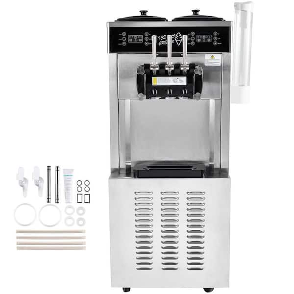 SVOPES Commercial Ice Cream Machine 34-44 L/H Yield,19 qt. Ice Cream Maker with 3400 W 3-Flavor Soft Serve Maker Silver
