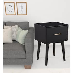 Charlie 18 in. Black Rectangle Wood End Table with Drawers