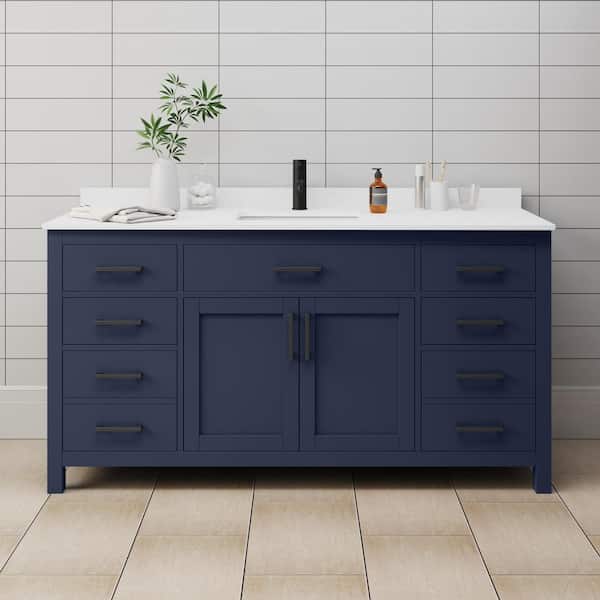 Beckett 66 in. W x 22 in. D x 35 in. H Single Sink Bathroom Vanity in Dark Blue with White Cultured Marble Top