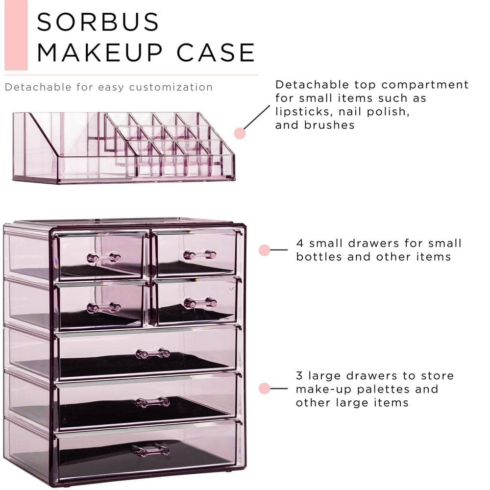 Purple Clear Acrylic Makeup Organizer with Drawers and Top Shelf