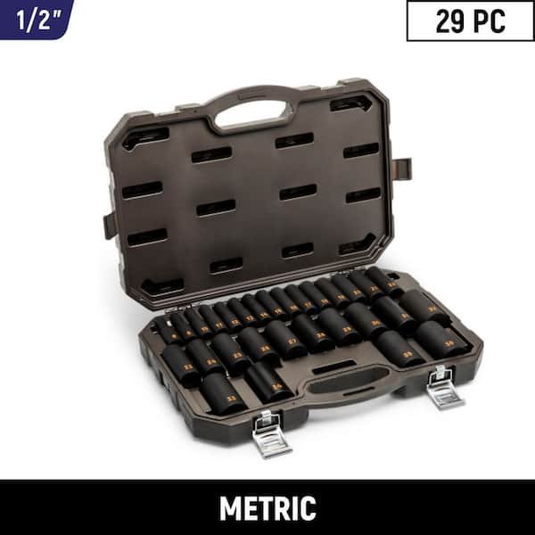 1/2 in. Drive 6-Point Metric Hi-Viz Deep Impact Socket Set (29-Piece)