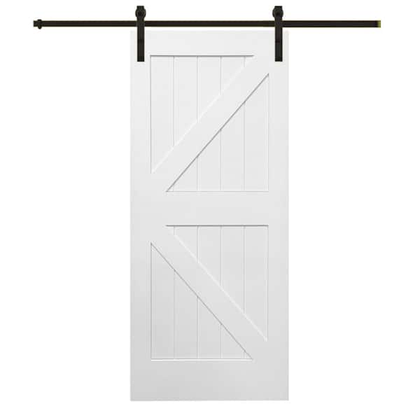 MMI DOOR 42 in. x 84 in. Primed K-Plank MDF Sliding Barn Door with Hardware Kit