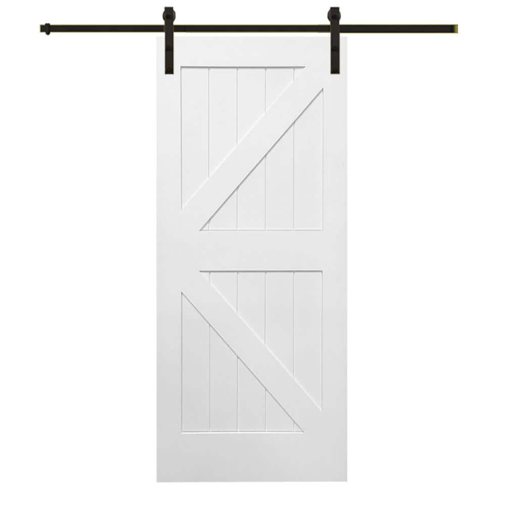 MMI Door 36 in. x 84 in. Primed K-Plank MDF Sliding Barn Door with ...