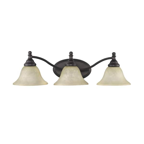 Chloe Lighting Zoey Transitional 3-Light White Wall Bath Vanity Fixture with Rubbed Bronze Alabaster Glass Shade