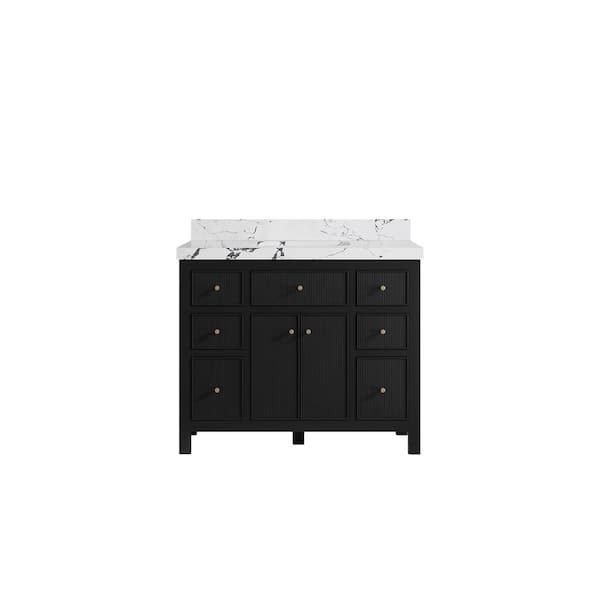 Sonoma 42 in. Single Sink Freestanding Black Bath Vanity with Viola Night Quartz Top Unassembled