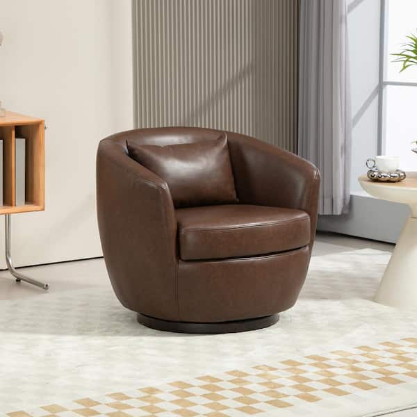 Dark Brown PU Swivel Barrel Armchair with Storage for Bedroom Office