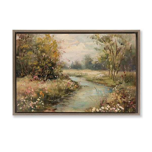 Spring Stream Landscape by LSR Design Studio Brown Floater Frame Nature Graphic Art Print 21 in. x 31 in.