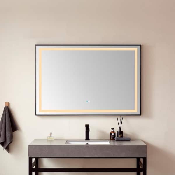 ROSWELL Teruel 48 in. W x 32 in. H Large Rectangular Aluminum Framed LED Wall Bathroom Vanity Mirror in Matte Black