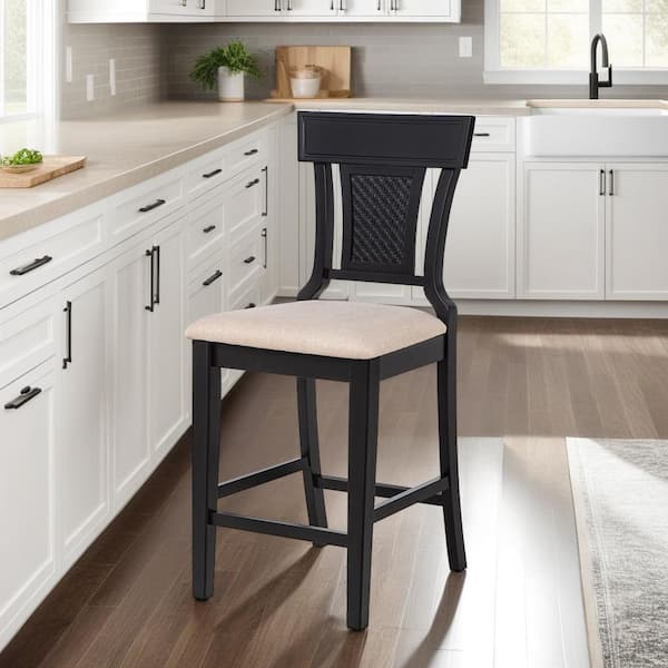 Maxwell 43 in. H Black High Back Wood Counter Height Bar Stool with Fabric Seat