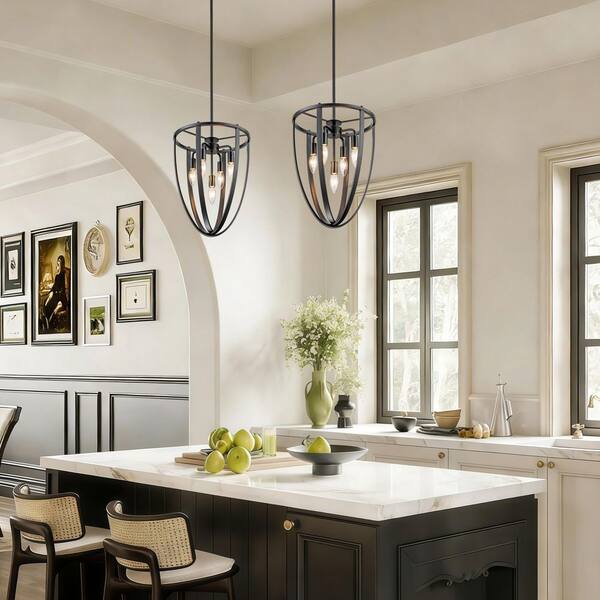 TinHon Black Modern Pendant Light with 5-Light E12 Candelabra Base