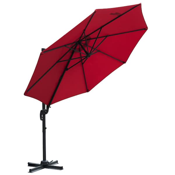 LAUREL CANYON 11.5 ft. 360-Degree Rotating Aluminum Cantilever Patio Umbrella with Cross Base in Red