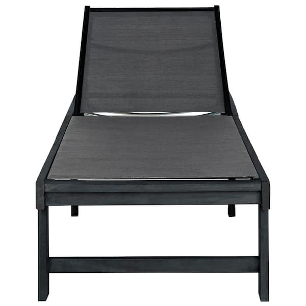SAFAVIEH Manteca Dark Slate Gray 1-Piece Wood Outdoor Chaise Lounge Chair with Textile Dark Gray Fabric