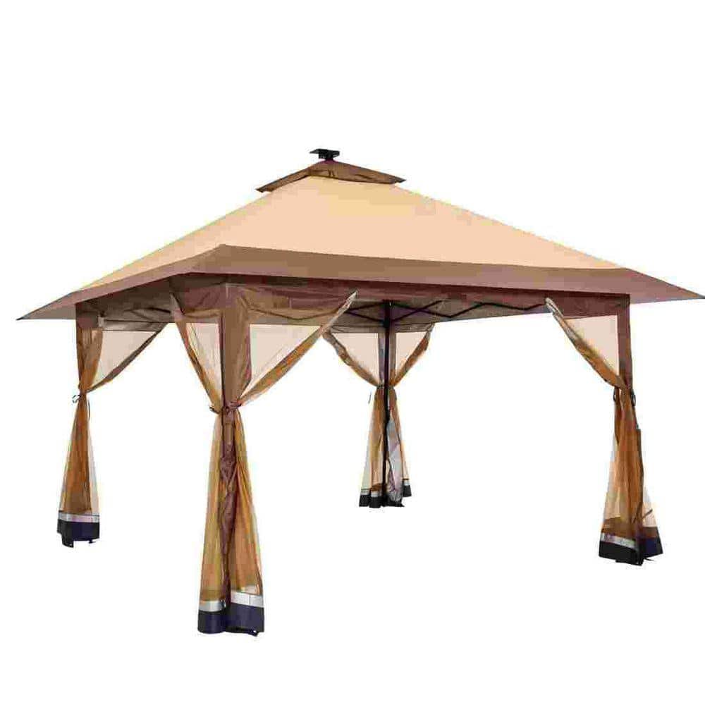 Pop Up Gazebo 13 ft. x 13 ft. Outdoor Canopy Shelter with Mosquito Netting 4-Stanbags Instant Gazebo Tent for Lawn