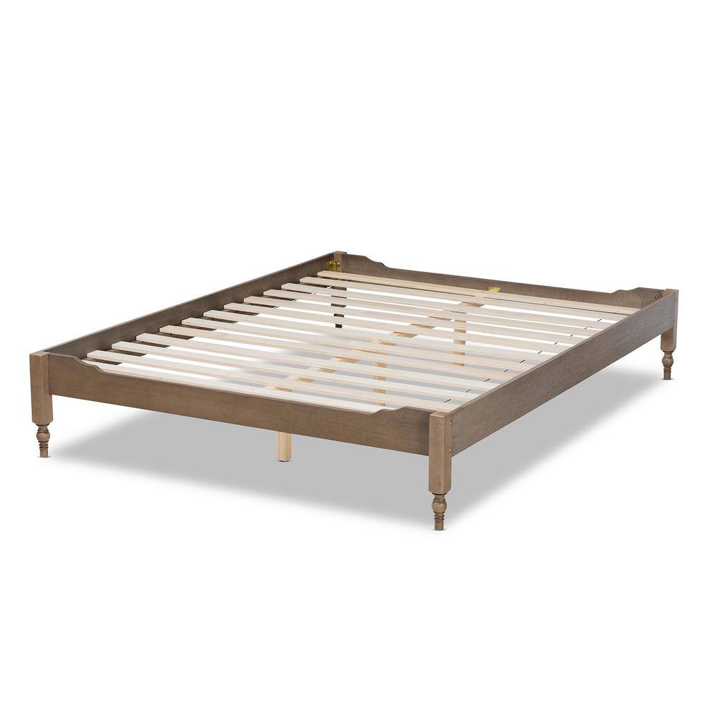 Weathered Grey Oak Queen Platform Bed with Turned Legs