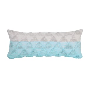 Contemporary Bright Blue Off-White 14 in. x 36 in. Geometric Textured Triangle Lumbar Throw Pillow