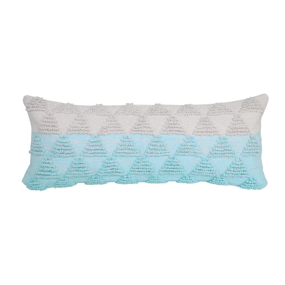 Contemporary Bright Blue Off-White 14 in. x 36 in. Geometric Textured Trian