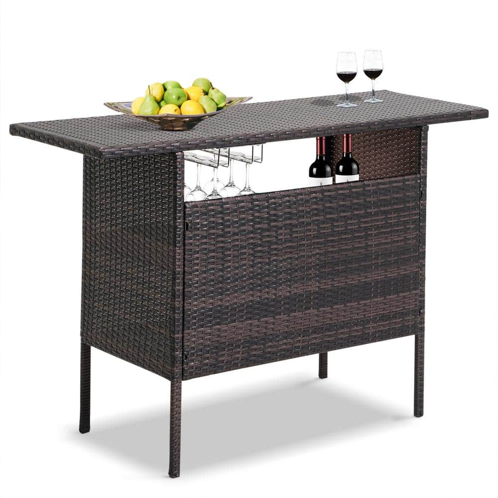 MIRAFIT 36 in. Patio Wicker Outdoor Bistro Bar Counter Table DS-TB001 ...