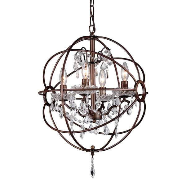 Warehouse of Tiffany 17 in. 4-Light Edward Antique Bronze Finish Indoor Chandelier with Light Kit