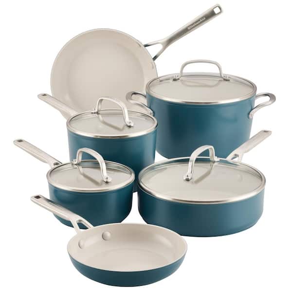 10-Piece Hard-Anodized Aluminum Ceramic Nonstick Induction Cookware Set Agave