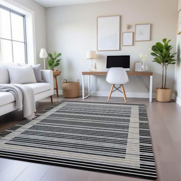 Mayfield Premium Machine Washable Abstract AMF1398 Black 8 ft. x 10 ft. Area Rug