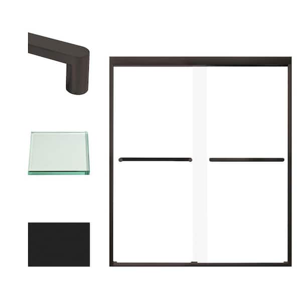 Transolid Frederick 59 in. W x 70 in. H Sliding Semi-Frameless Shower Door in Matte Black with Clear Glass