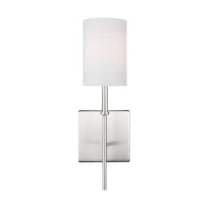 Foxdale 1-Light Brushed Nickel Wall Sconce with White Linen Fabric Shade