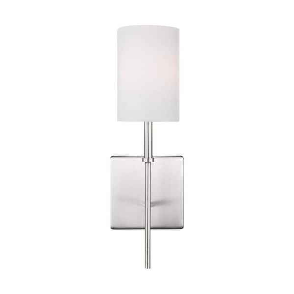 Generation Lighting Foxdale 1-Light Brushed Nickel Wall Sconce with White Linen Fabric Shade