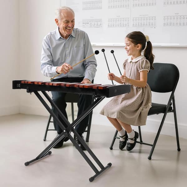 Glockenspiel Xylophone, Wooden Xylophone Percussion Instrument with Height Adjustable Stand 4 Mallets, Carrying Bag