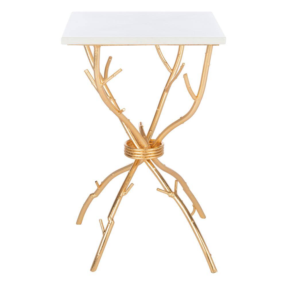 Alexa Gold Branch Base White Marble Top Accent Table
