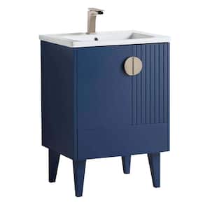 Venezian 24 in. W x 18.11 in. D x 33 in. H Bathroom Vanity Side Cabinet in Navy Blue with White Ceramic Top