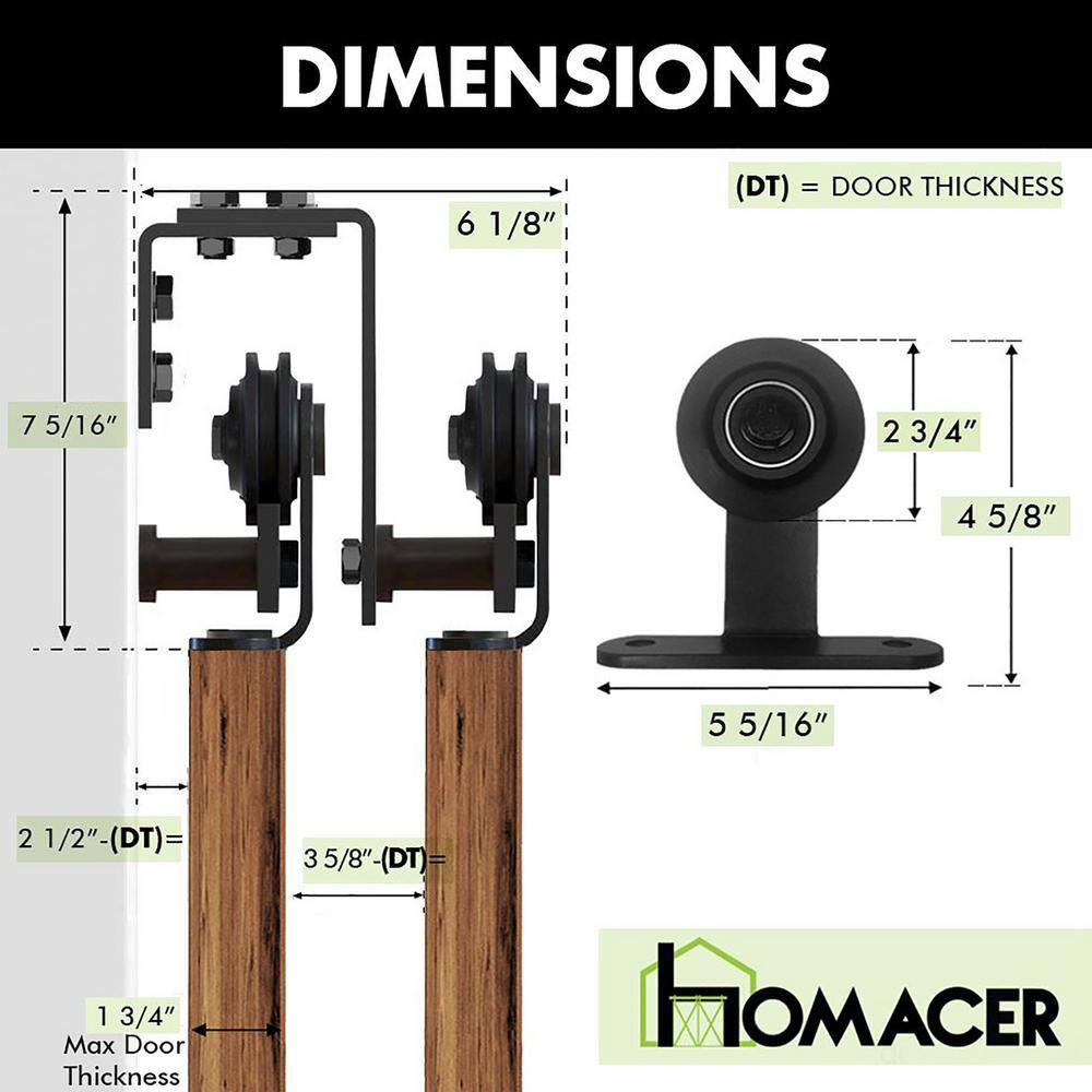 79-in Black Rustic Double Track Bypass Sliding Barn Door Hardware Kit