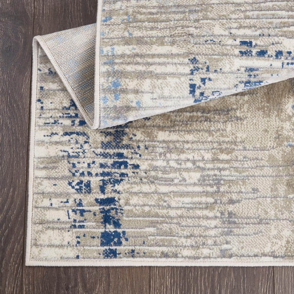Serene Abstract Gray-Blue Reversible Synthetic Area Rug, 6'6" x 9'6"