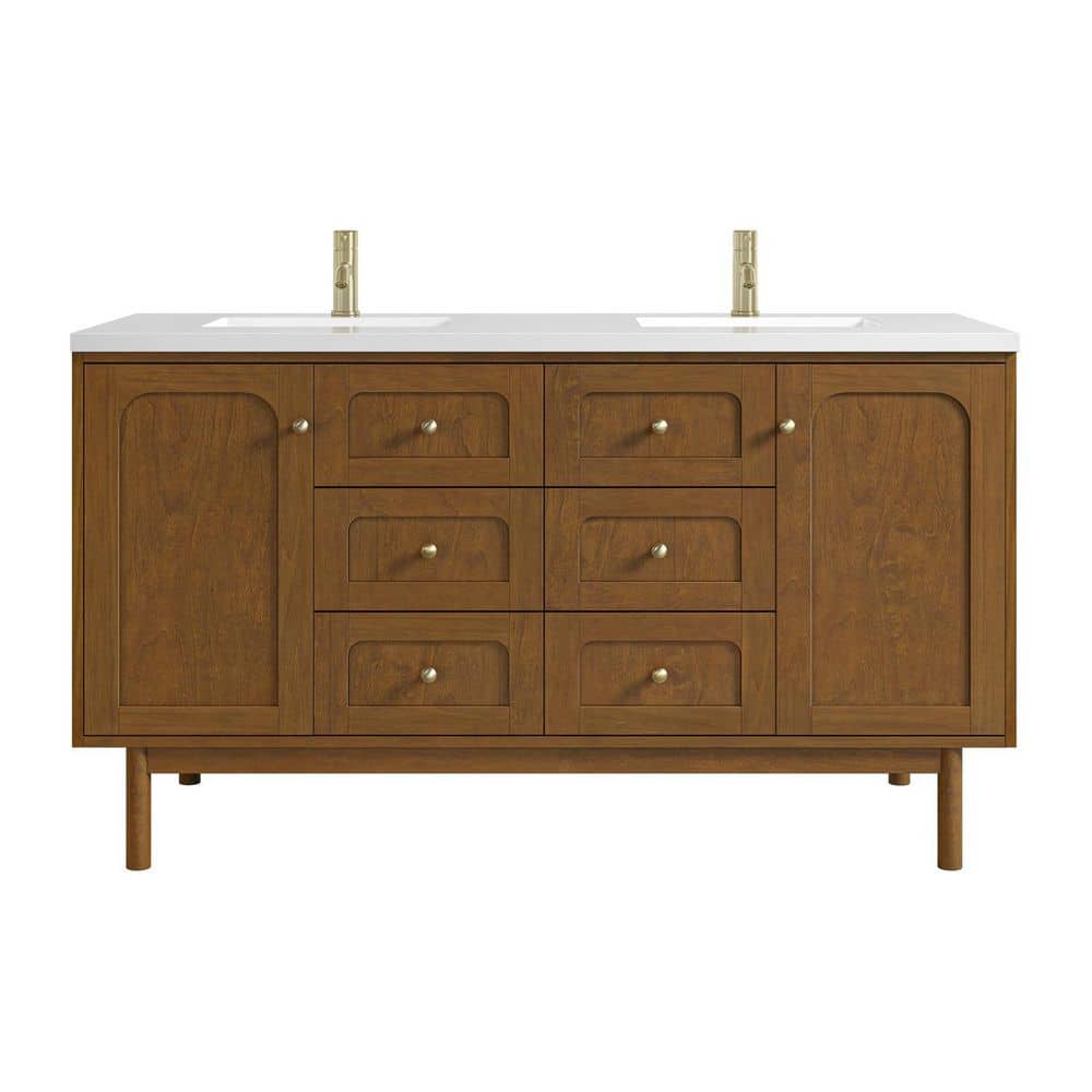 Laurent 60.0 in. Double Bath Vanity in Honey Oak with White Zeus Silestone Low Silica Surface Top price history on PriceWatchPro