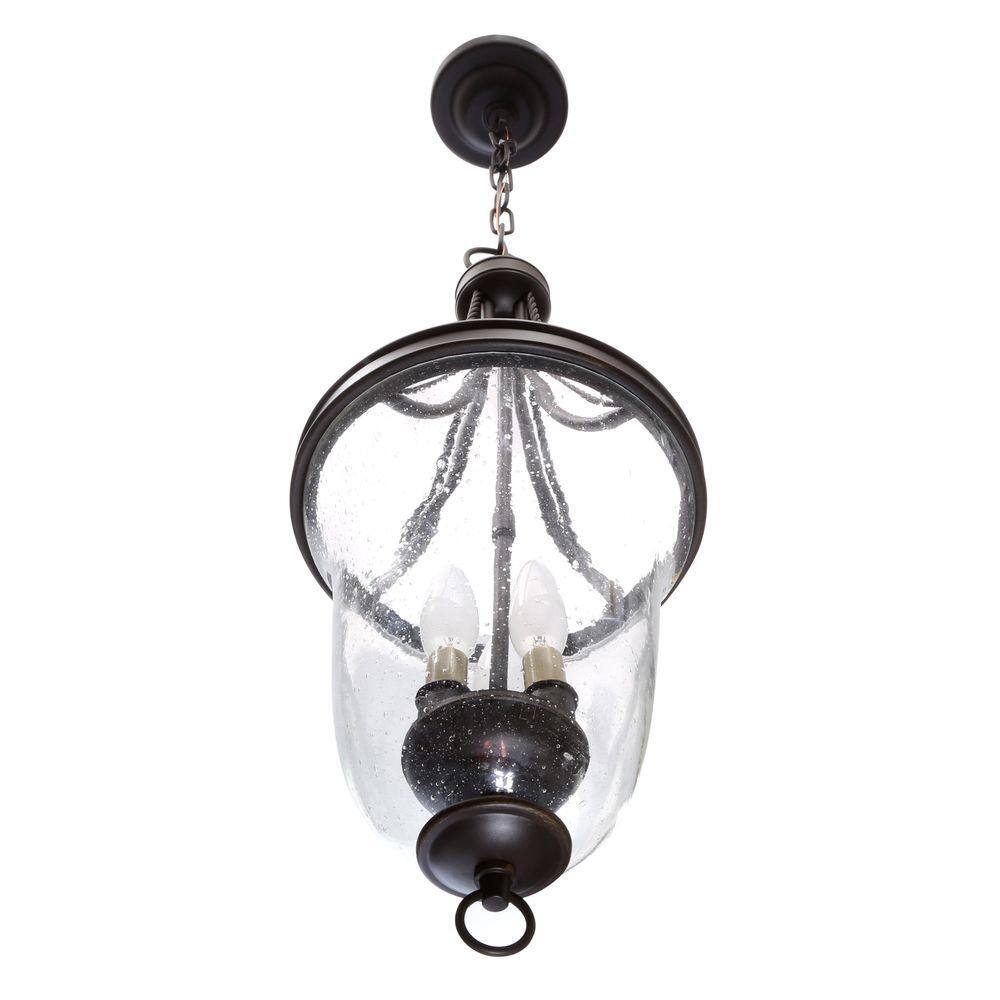Antique Bronze Seeded Glass 3-Light Pendant