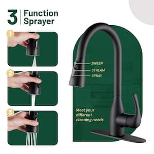 Single Handle Pull Down Sprayer Kitchen Faucet with Deckplate Included in Matte Black
