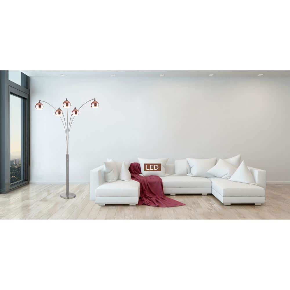 Sleek Modern Adjustable 86" Silver Arc Floor Lamp with Multi-Head