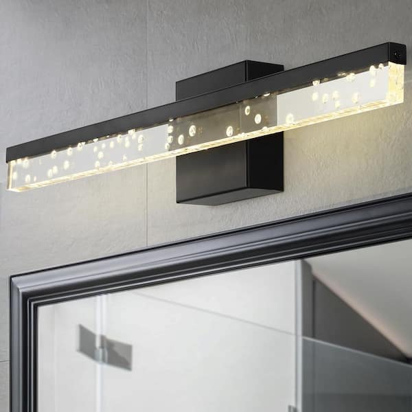 JONATHAN Y Mario 22 in. 1-Light Modern Contemporary 360-Degree Rotatable Seeded Acrylic Integrated LED Vanity Light, Black/Clear