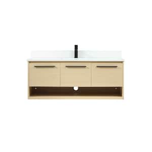 48 in. W Single Bath Vanity in Maple with Engineered Stone Vanity Top in Ivory with White Basin with Backsplash