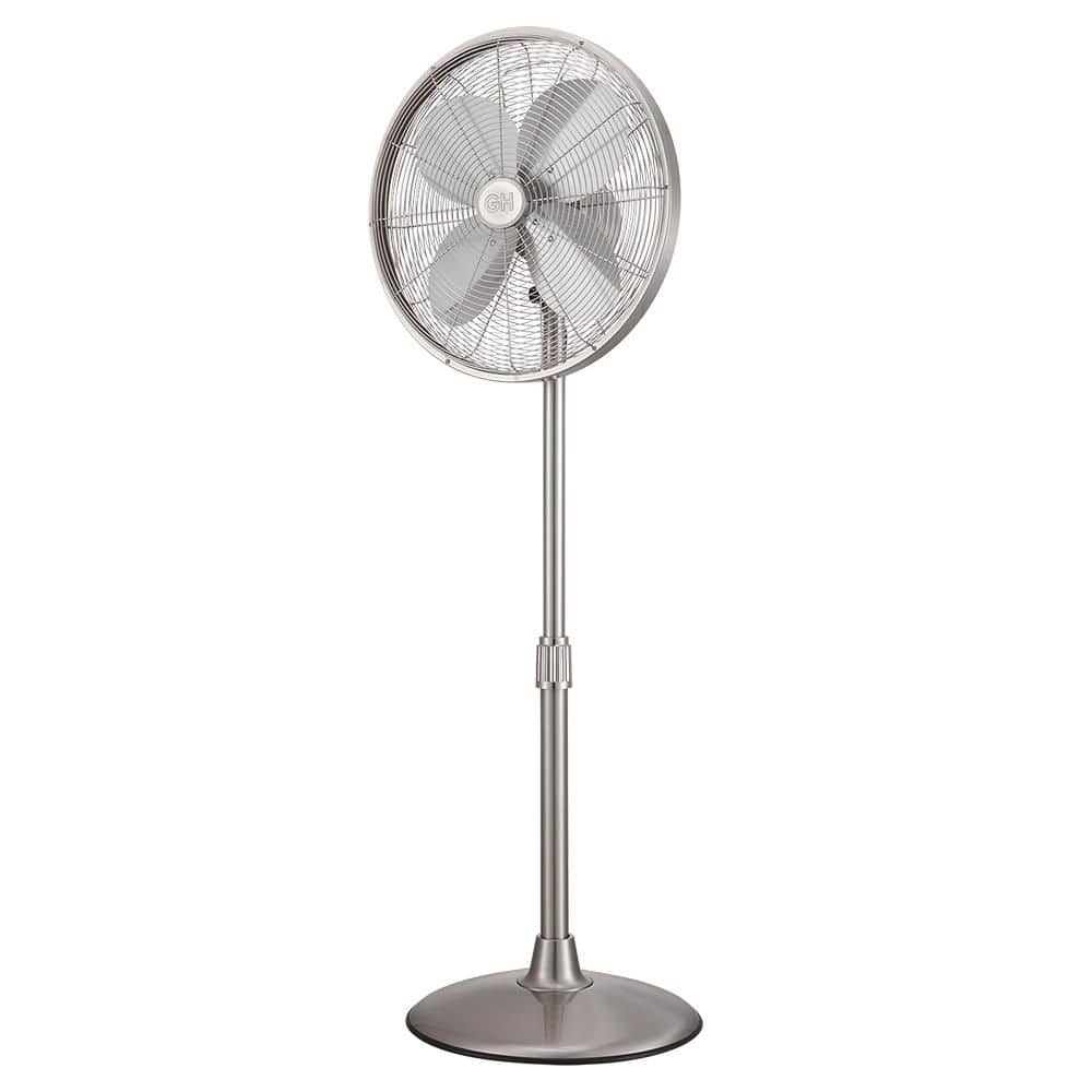 Retro Brushed Nickel 16" Oscillating Floor Fan with Adjustable Height