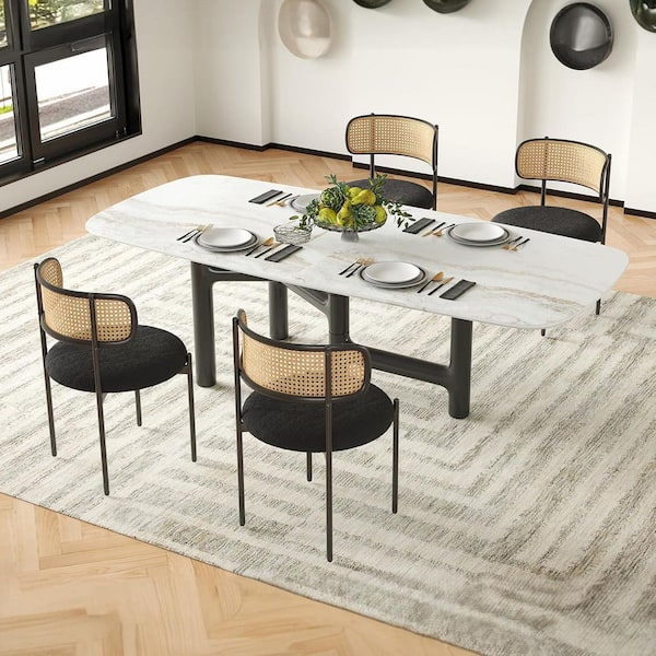 Black Upholstered Dining Chair With Rattan Back (Set of 2)