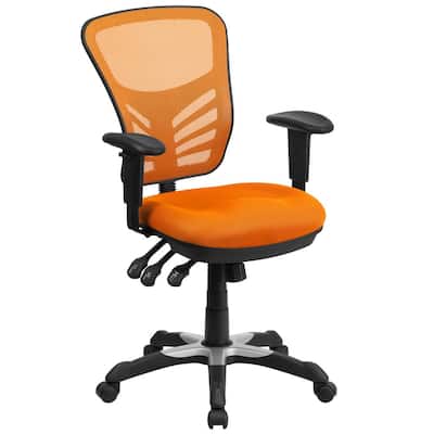 Mid-Back Orange Mesh Swivel Task Chair with Triple Paddle Control
