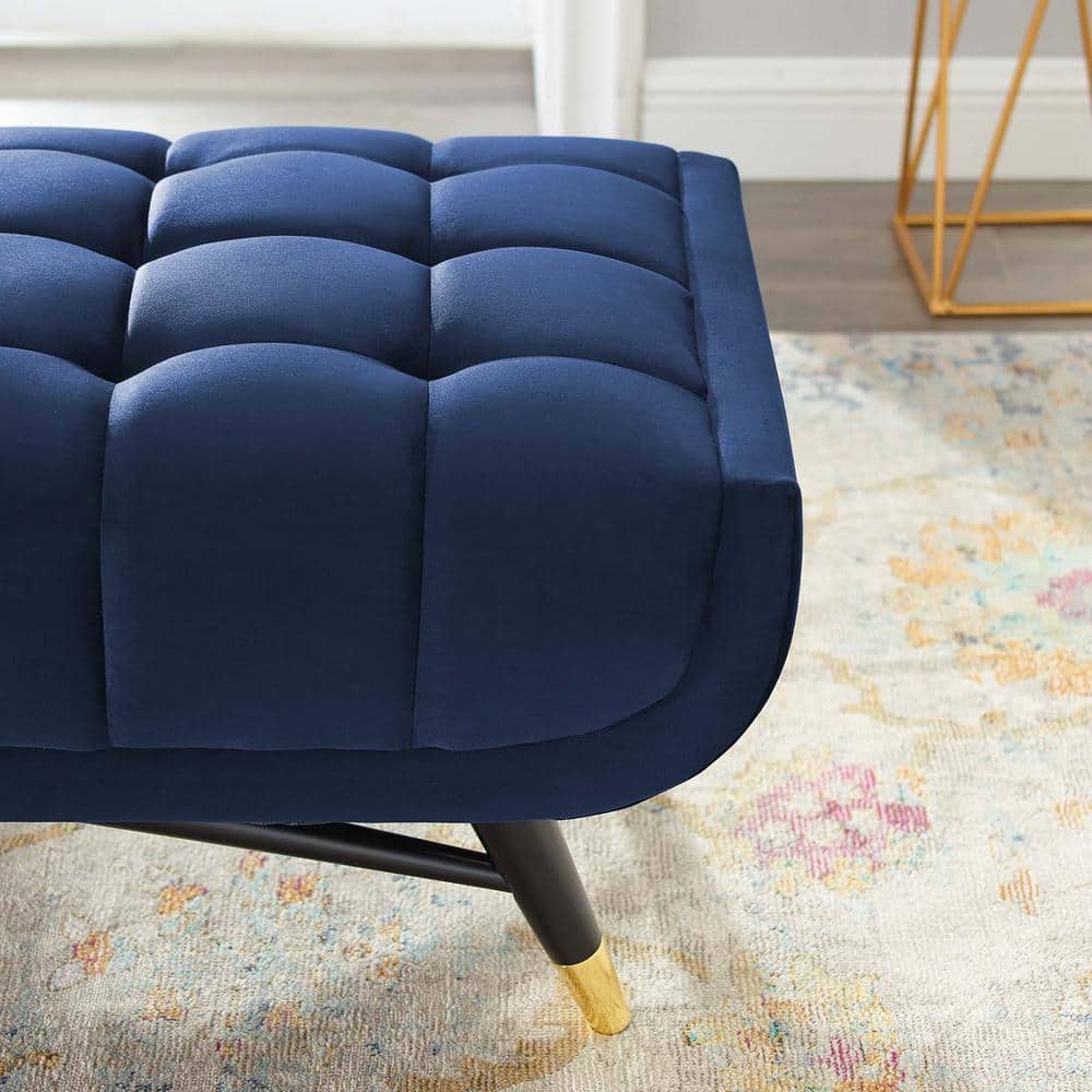 Midnight Blue 60" Performance Velvet Tufted Bench with Gold Accents
