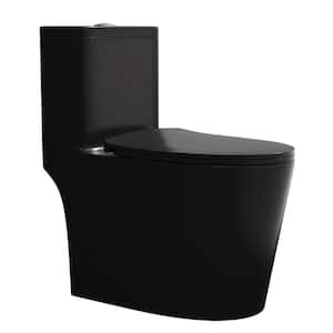 Powerful Quiet Dual Flush 12'' Rough-In Elongated Standard One Piece Toilet in Matte Black with Comfortable Seat Height