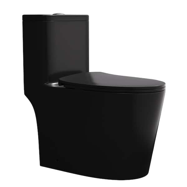 CATALINA Powerful Quiet Dual Flush 12'' Rough-In Elongated Standard One Piece Toilet in Matte Black with Comfortable Seat Height