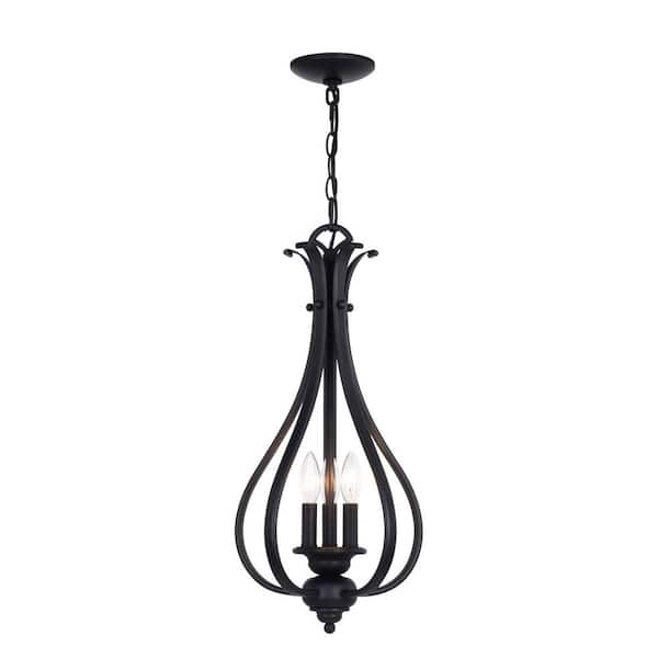 Monrovia 3-Light Bronze Open Cage Teardrop Pendant Light