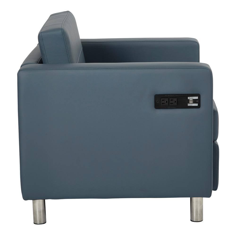 Futuristic Blue Faux Leather Accent Chair with Charging Station