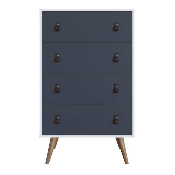 Manhattan Comfort Amber 4-Drawer White and Blue Tall Dresser (44.6 in. H x 27.2 in. W x 17.9 in. D)