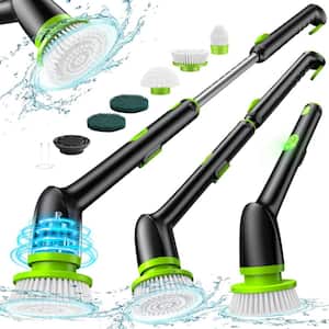 Electric Spin Scrubber Waterproof Bathroom Cleaner Scrub Brush with Long Handle, 2 Speed, & 5 Brush Heads, Green & Black
