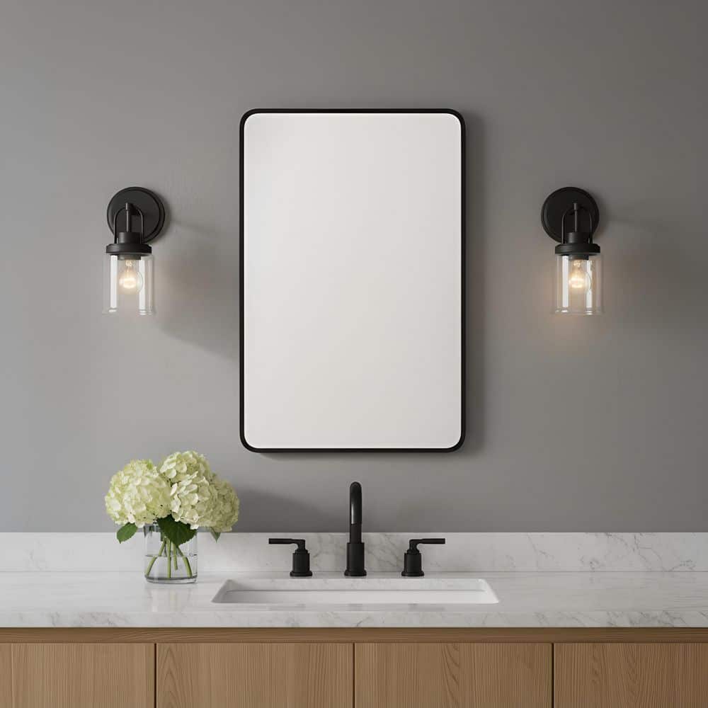 Anders Small 4.75 in. 1-Light Midnight Black Bathroom Bedroom Wall Vanity Light with Clear Glass Shade price history on PriceWatchPro