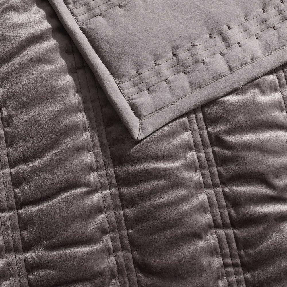Plum Brown Velvet Queen Quilt Set with Shams